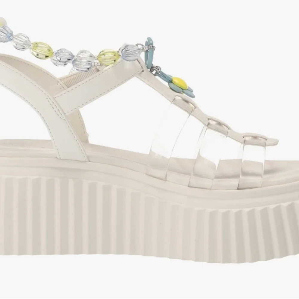 Circus by Sam Edelman White Platform Sandals with Blue & Yellow Flower Charms
